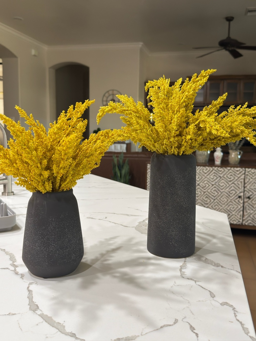 Yellow Faux Floral Arrangement in Black Ceramic Vase - Home Accents